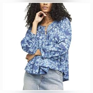 Free People Cool Meadow Printed Top denim combo size large we the free boho